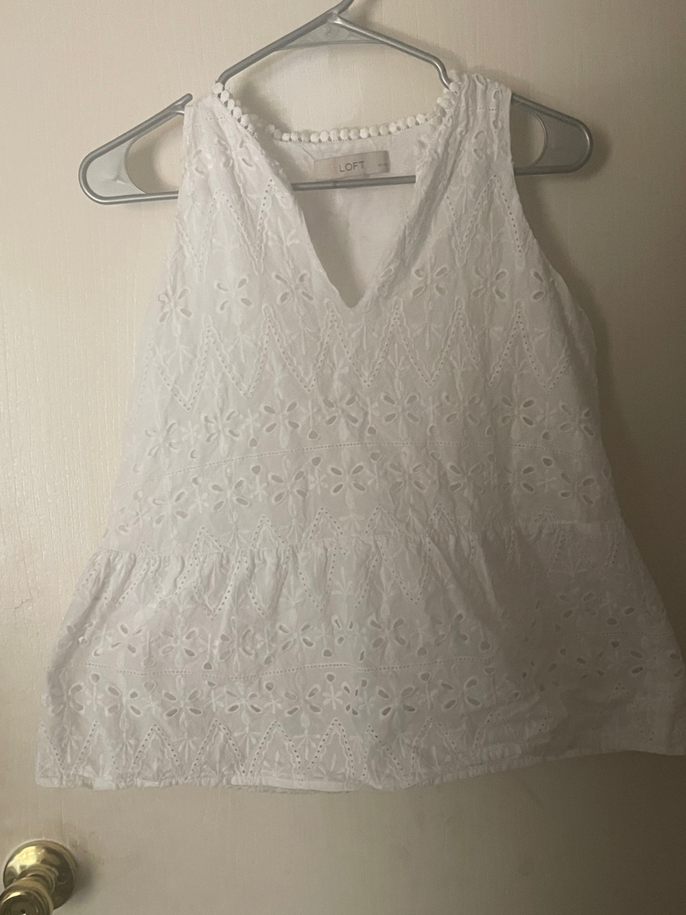 LOFT White Eyelet V-Neck Peplum Camisole